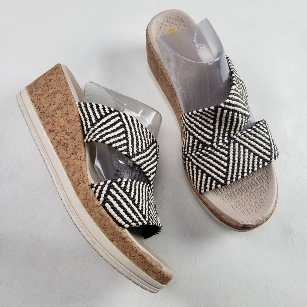 Bzees Resort Wedge Riviera Sandal Women 10 Wide Raffia Slip On Peep Toe Platform